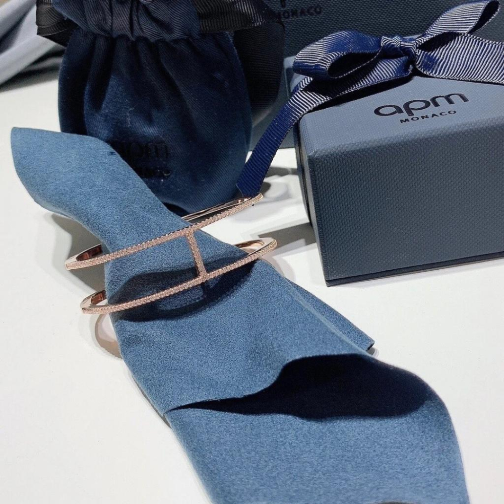 APM MONACO手環 女生手環 925純銀手鐲 工字手環 鑲晶鑽開口手鐲 高級感時尚手鐲 純銀手鏈 設計感百搭手環-細節圖5