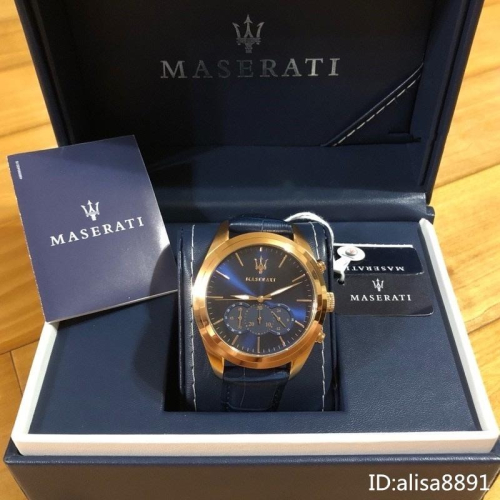 MASERAT手錶 瑪莎拉蒂手錶男士手錶 時尚休閒皮帶錶 商務通勤男錶 三眼計時防水男錶 男士腕錶R8871612015