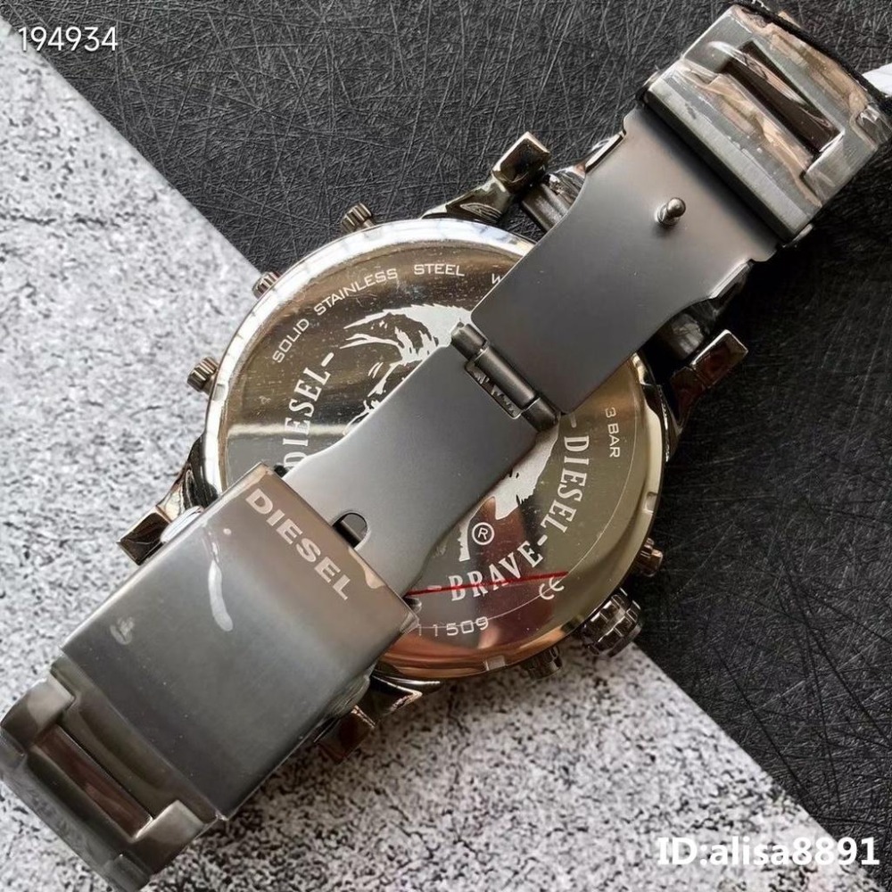 DIESEL迪賽手錶 超大直徑手錶 男生手錶 四時區石英錶 計時日曆防水手錶男 時尚潮流男生腕錶 黑色鋼帶錶DZ7331-細節圖8