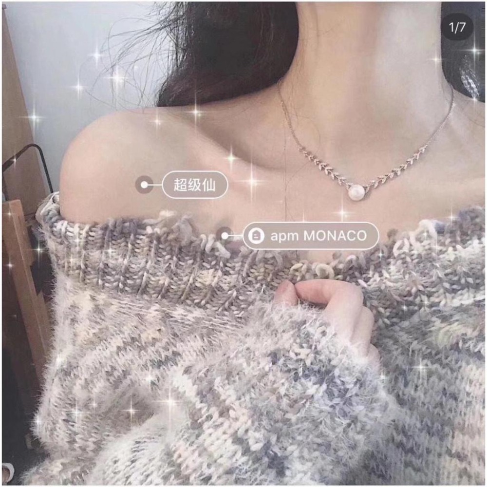 APM MONACO項鏈 天然淡水珍珠項鏈 鑲晶鑽花瓣項鏈 925純銀項鏈 APM毛衣鏈 可調節頸鏈 氣質時尚項墜-細節圖2