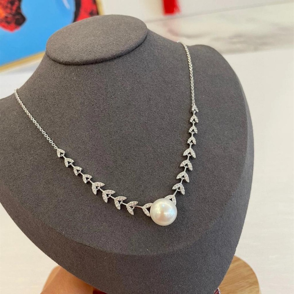 APM MONACO項鏈 天然淡水珍珠項鏈 鑲晶鑽花瓣項鏈 925純銀項鏈 APM毛衣鏈 可調節頸鏈 氣質時尚項墜-細節圖5