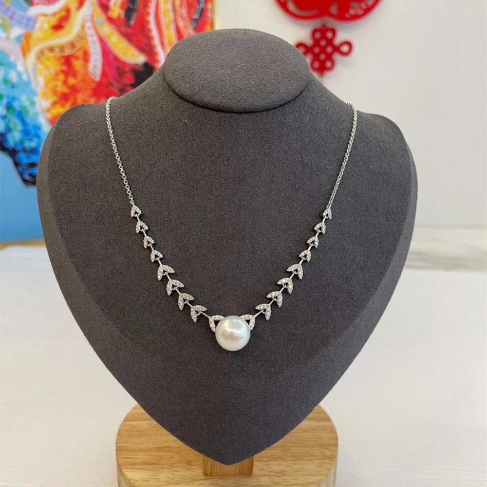 APM MONACO項鏈 天然淡水珍珠項鏈 鑲晶鑽花瓣項鏈 925純銀項鏈 APM毛衣鏈 可調節頸鏈 氣質時尚項墜-細節圖6