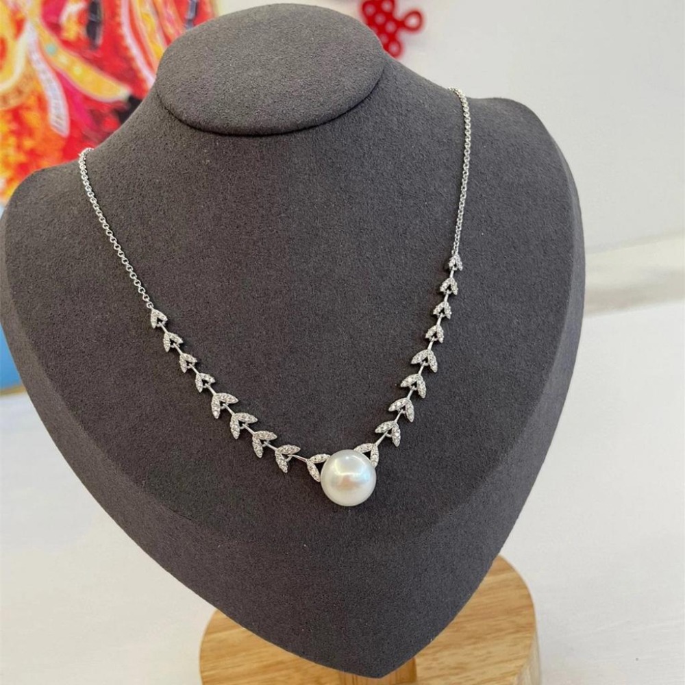 APM MONACO項鏈 天然淡水珍珠項鏈 鑲晶鑽花瓣項鏈 925純銀項鏈 APM毛衣鏈 可調節頸鏈 氣質時尚項墜-細節圖7