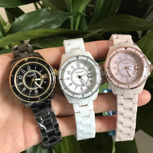 COACH蔻馳手錶 preston系列陶瓷石英錶 女生腕錶 日曆防水女錶 黑色白色陶瓷手錶女 小直徑學生手錶 精品錶