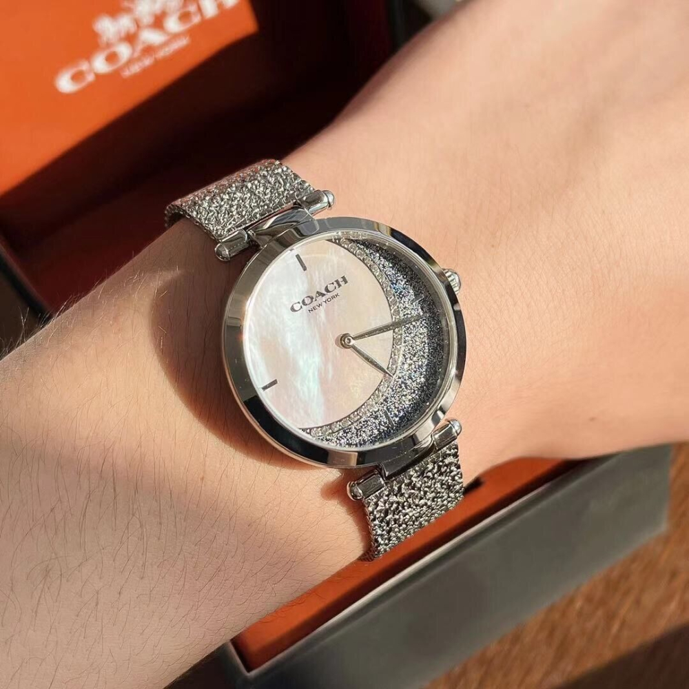 COACH蔻馳手錶 女生手錶 PARK帕克系列 星月母貝女生腕錶 時尚潮流石英錶 金色編織鋼鏈錶 米蘭扣精品錶 學生手錶-細節圖2