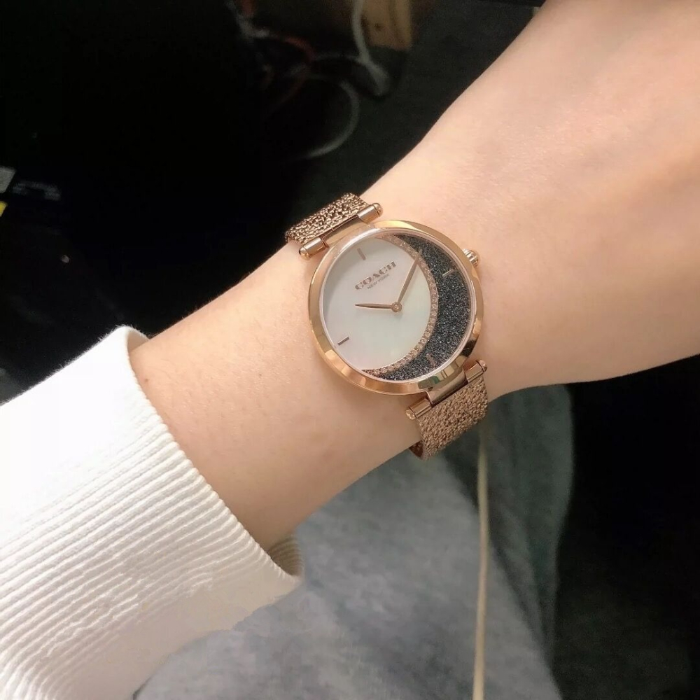 COACH蔻馳手錶 女生手錶 PARK帕克系列 星月母貝女生腕錶 時尚潮流石英錶 金色編織鋼鏈錶 米蘭扣精品錶 學生手錶-細節圖3