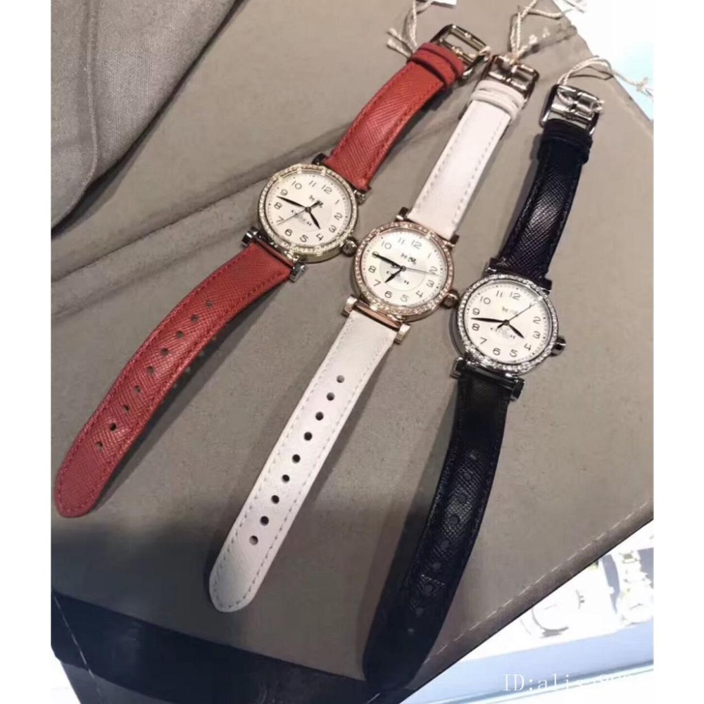 Coach蔻馳手錶 麥迪遜系列劉雯同款真皮石英錶 時尚百搭女錶 紅色白色皮帶錶女 皮質錶帶手錶 小直徑精品錶-細節圖8