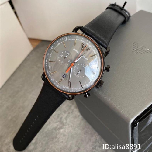 ARMANI阿瑪尼手錶商務休閒皮帶錶 男生手錶 飛行員系列男錶 灰色漸變色錶盤 日曆計時手錶男 夜光石英錶AR11168