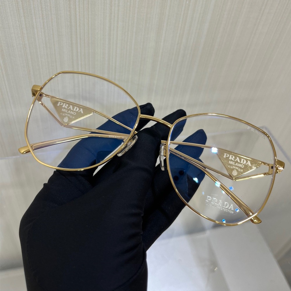 prada眼鏡 SPR57Y墨鏡 防藍光平光眼鏡 女生眼鏡 素顏金色金屬鏡框 經典三角標墨鏡 光學眼鏡框 可配近視鏡片-細節圖8