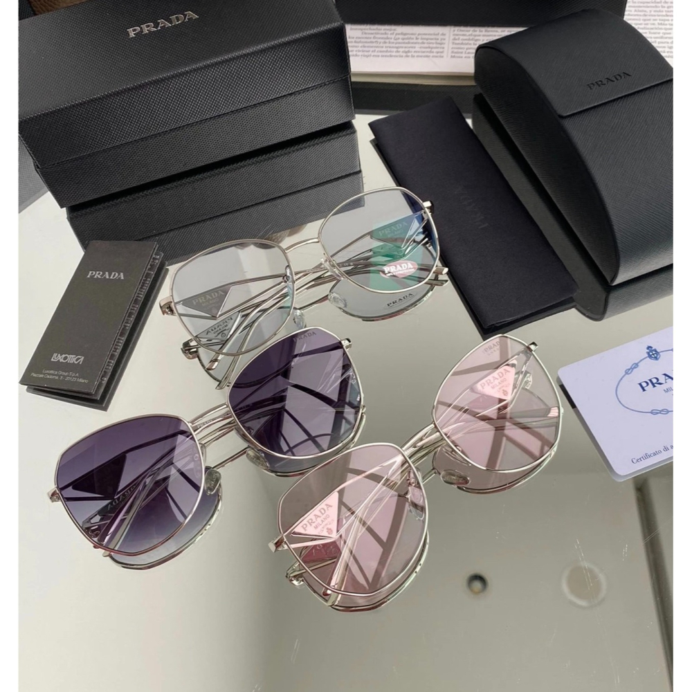 prada眼鏡 SPR57Y墨鏡 防藍光平光眼鏡 時尚百搭太陽眼鏡 粉色墨鏡 明星同款墨鏡 女生眼鏡 金屬鏡框 經典三角-細節圖4