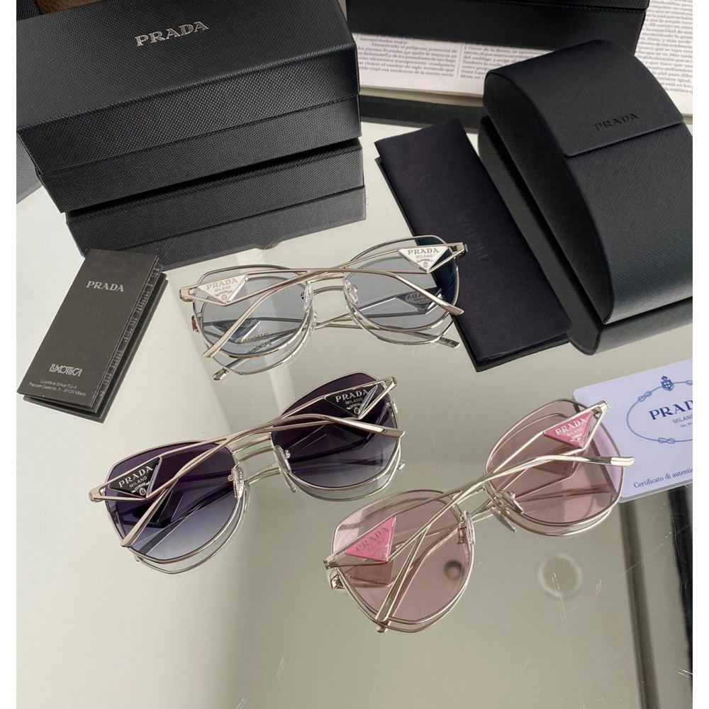 prada眼鏡 SPR57Y墨鏡 防藍光平光眼鏡 時尚百搭太陽眼鏡 粉色墨鏡 明星同款墨鏡 女生眼鏡 金屬鏡框 經典三角-細節圖5