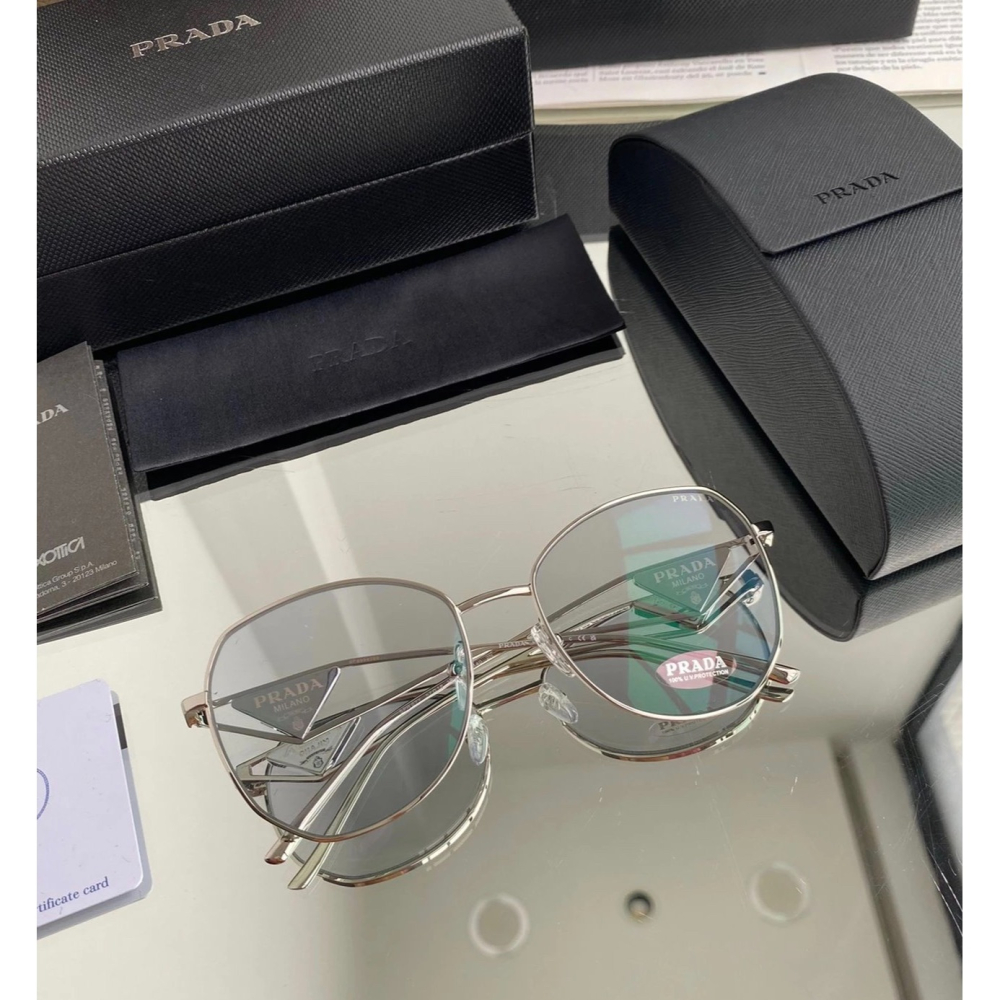 prada眼鏡 SPR57Y墨鏡 防藍光平光眼鏡 時尚百搭太陽眼鏡 粉色墨鏡 明星同款墨鏡 女生眼鏡 金屬鏡框 經典三角-細節圖8