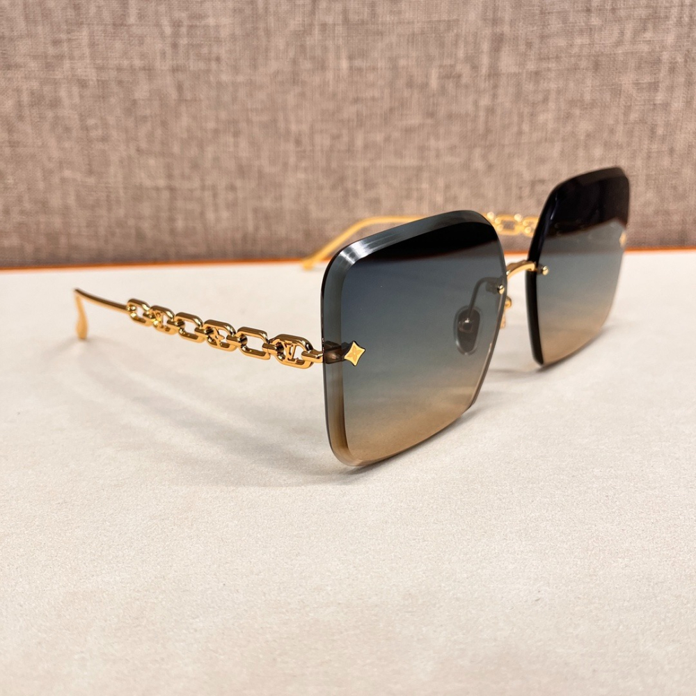 LV Jewel Square時尚潮流太陽眼鏡金屬鏡架黑黄色墨鏡-細節圖4