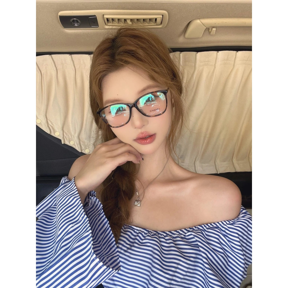 CHANEL眼鏡新款黑框素顏鏡平光鏡框女生小羊皮編織鏈鏡腳近視眼鏡架CH3408眼鏡框54-16-140-細節圖3