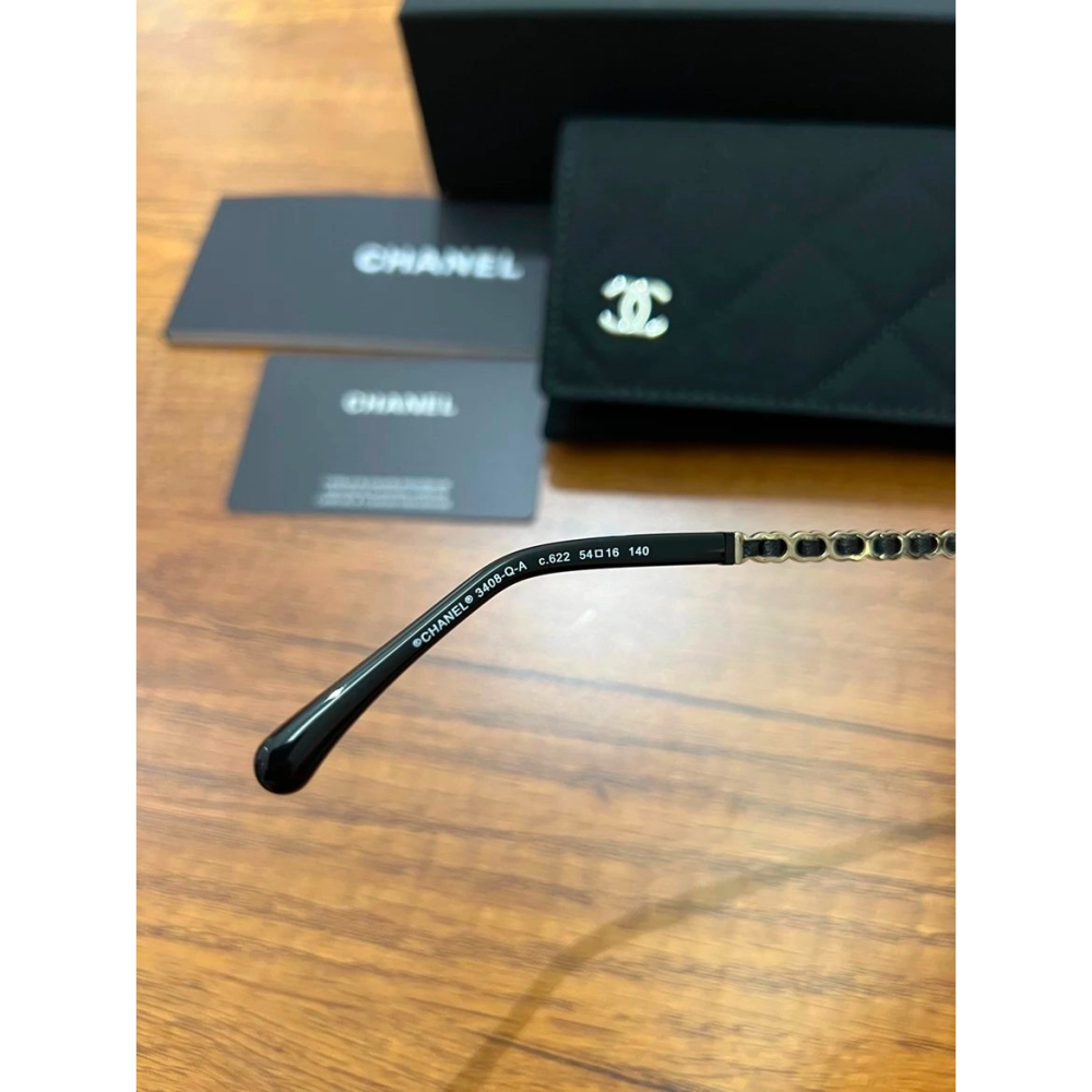CHANEL眼鏡新款黑框素顏鏡平光鏡框女生小羊皮編織鏈鏡腳近視眼鏡架CH3408眼鏡框54-16-140-細節圖8