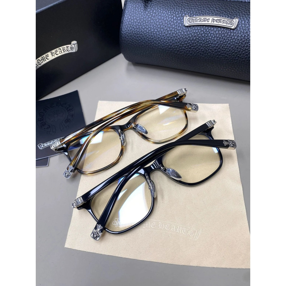 Chrome Hearts龐克男女明星同款復古馬蹄花雕花超輕鈦合金全框鏡架平光眼鏡近視眼鏡架黑色玳瑁款52-18-148-細節圖3