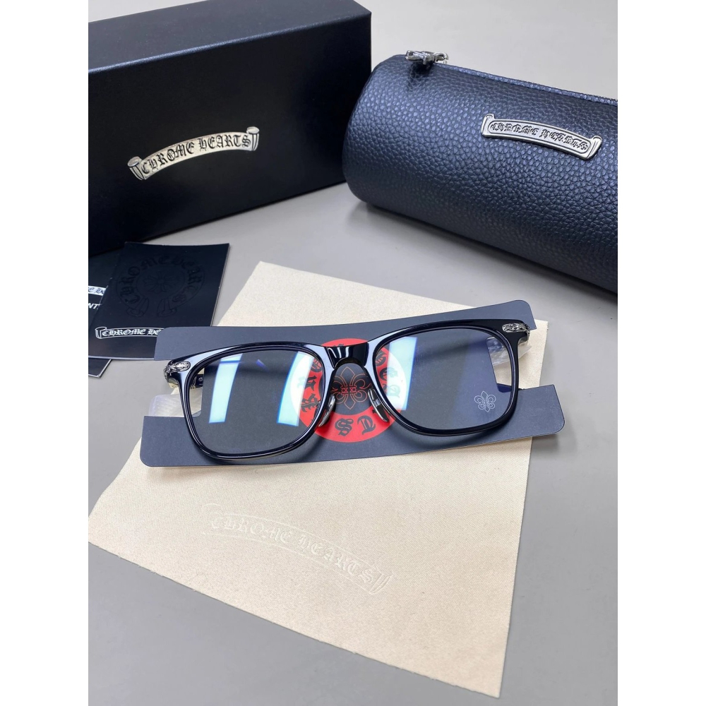 Chrome Hearts龐克男女明星同款復古馬蹄花雕花超輕鈦合金全框鏡架平光眼鏡近視眼鏡架黑色玳瑁款52-18-148-細節圖5