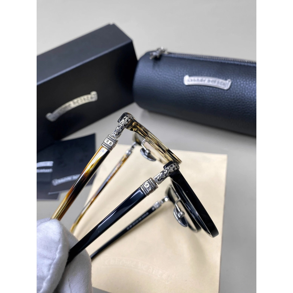 Chrome Hearts龐克男女明星同款復古馬蹄花雕花超輕鈦合金全框鏡架平光眼鏡近視眼鏡架黑色玳瑁款52-18-148-細節圖6