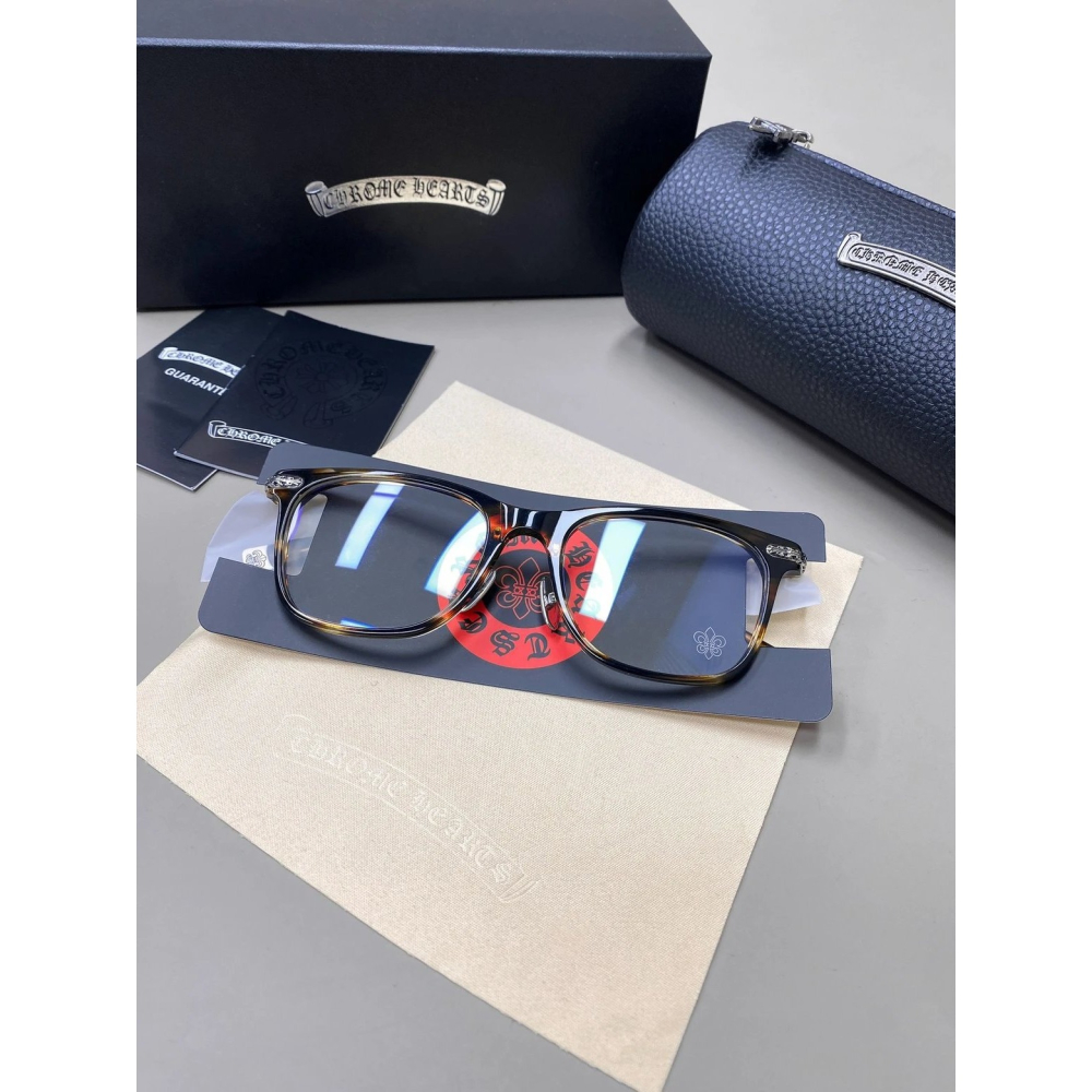 Chrome Hearts龐克男女明星同款復古馬蹄花雕花超輕鈦合金全框鏡架平光眼鏡近視眼鏡架黑色玳瑁款52-18-148-細節圖7