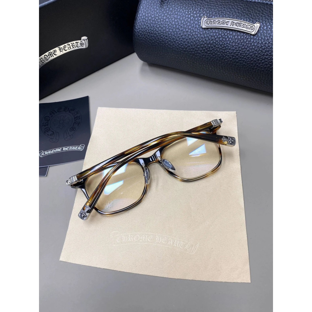 Chrome Hearts龐克男女明星同款復古馬蹄花雕花超輕鈦合金全框鏡架平光眼鏡近視眼鏡架黑色玳瑁款52-18-148-細節圖9