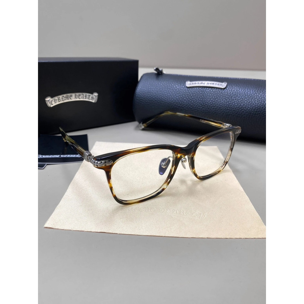 Chrome Hearts龐克男女明星同款復古馬蹄花雕花超輕鈦合金全框鏡架平光眼鏡近視眼鏡架黑色玳瑁款52-18-148-細節圖10