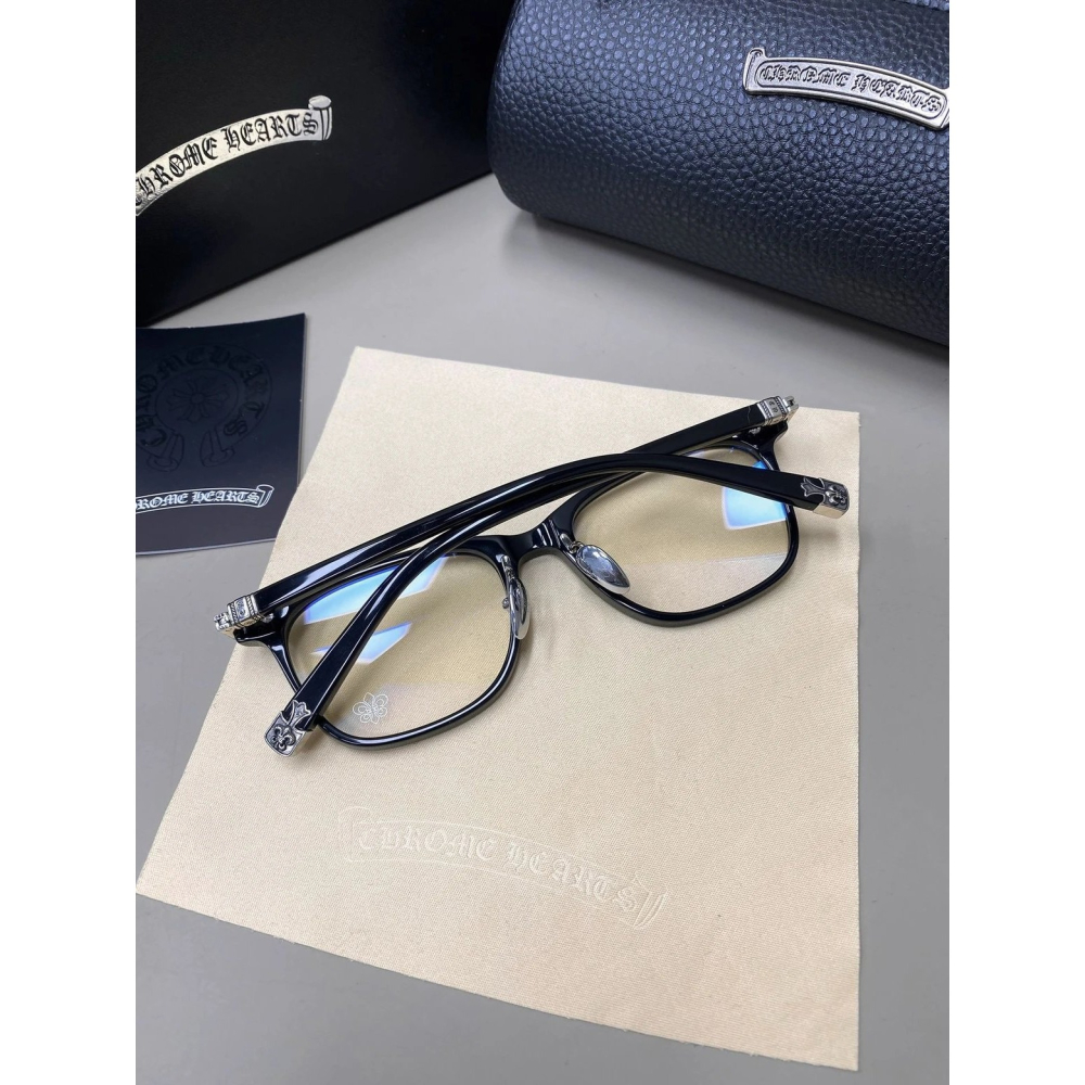Chrome Hearts龐克男女明星同款復古馬蹄花雕花超輕鈦合金全框鏡架平光眼鏡近視眼鏡架黑色玳瑁款52-18-148-細節圖11