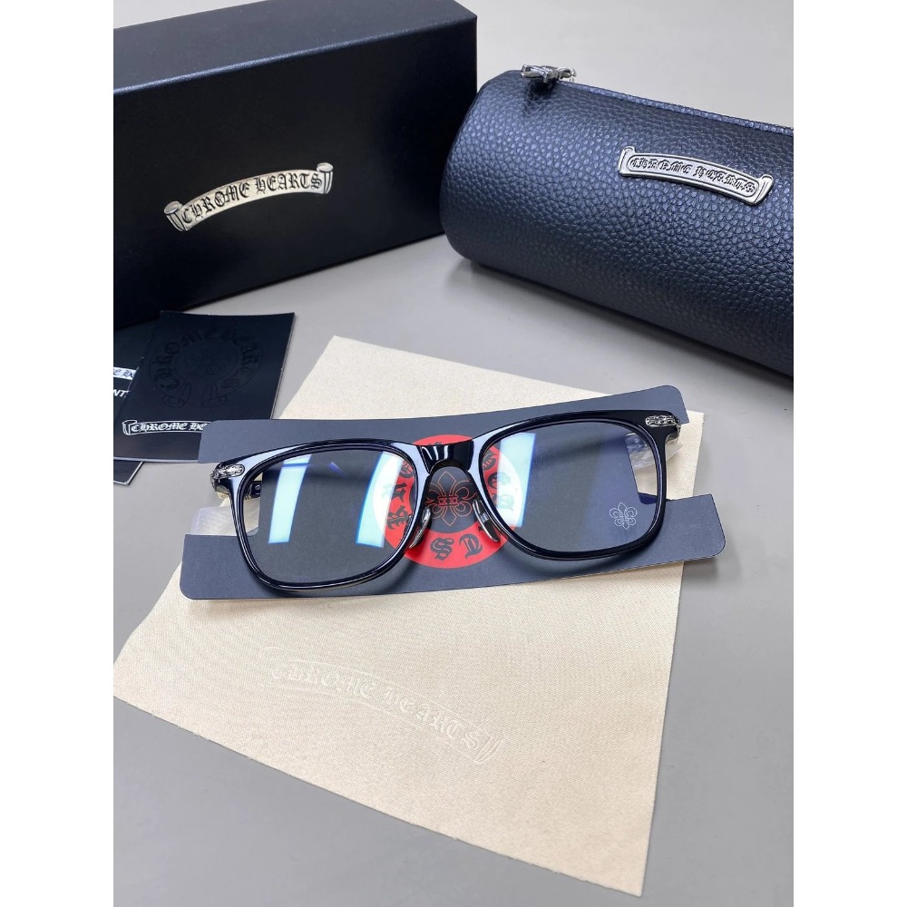 Chrome Hearts龐克男女明星同款復古馬蹄花雕花超輕鈦合金全框鏡架平光眼鏡近視眼鏡架黑色玳瑁款52-18-148-規格圖11