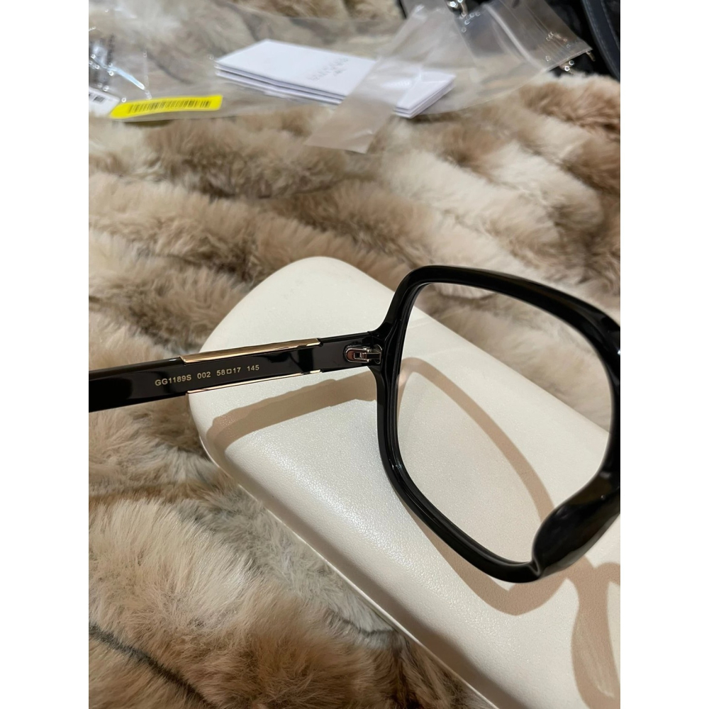 GUCCI眼鏡黑色框素顏鏡眼鏡框眼鏡架金色字母防藍光男女同款方形gg1189s板材超輕學生58-17-145-細節圖5