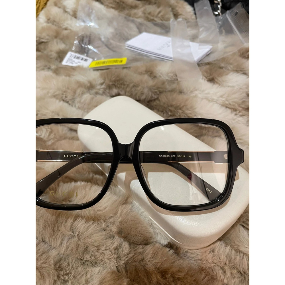 GUCCI眼鏡黑色框素顏鏡眼鏡框眼鏡架金色字母防藍光男女同款方形gg1189s板材超輕學生58-17-145-細節圖6