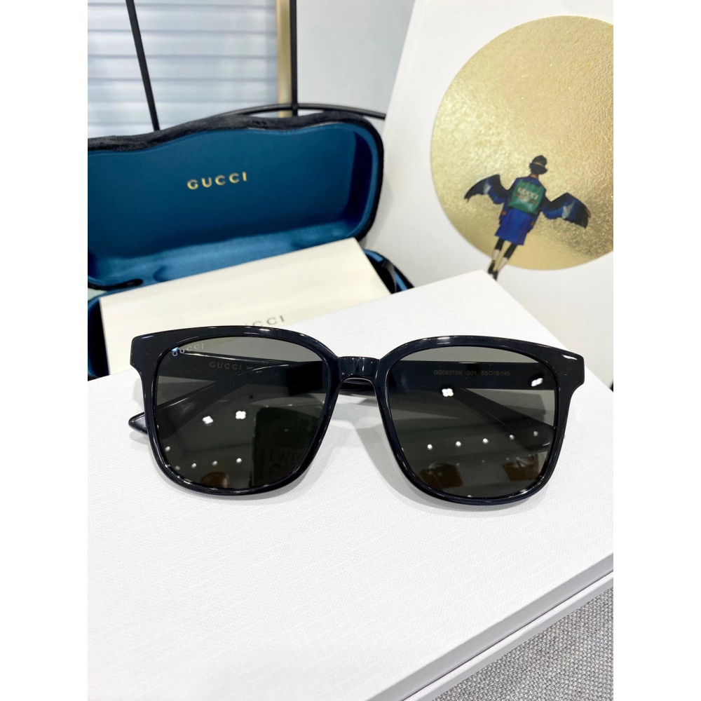 GUCCI新款經典大鏡框太陽眼鏡修飾臉型顯臉小男女明星同款方形簡單粗框黑色可佩近視55-18-145-細節圖7