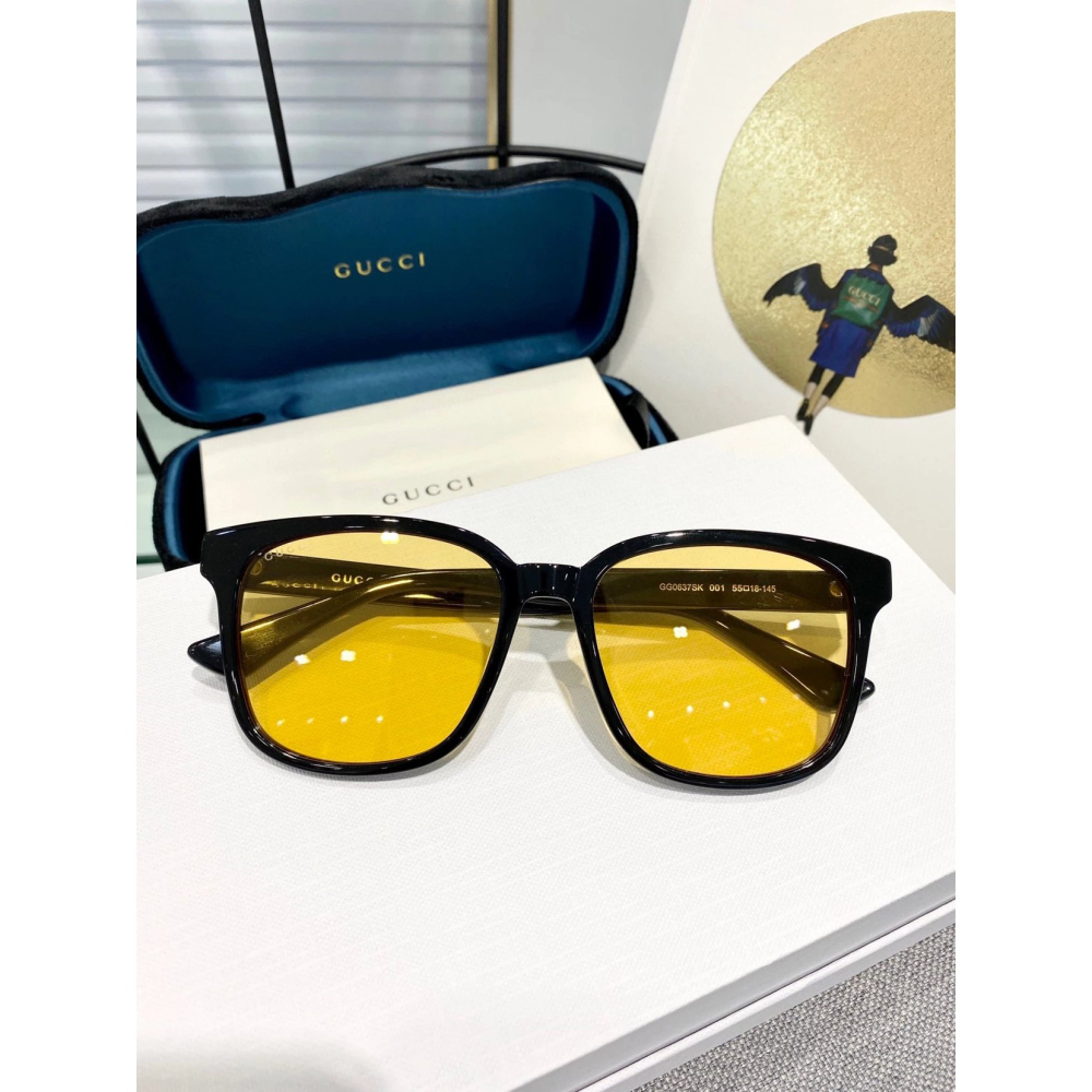 GUCCI新款經典大鏡框太陽眼鏡修飾臉型顯臉小男女明星同款方形簡單粗框黑色可佩近視55-18-145-細節圖9