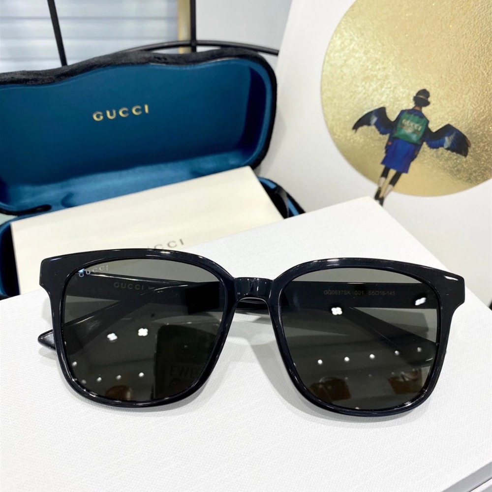 GUCCI新款經典大鏡框太陽眼鏡修飾臉型顯臉小男女明星同款方形簡單粗框黑色可佩近視55-18-145-規格圖11