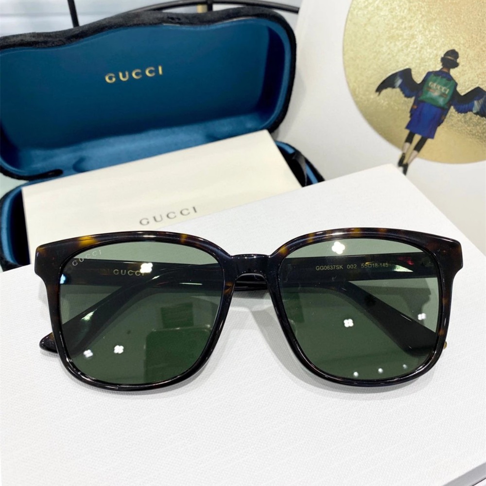 GUCCI新款經典大鏡框太陽眼鏡修飾臉型顯臉小男女明星同款方形簡單粗框黑色可佩近視55-18-145-規格圖11