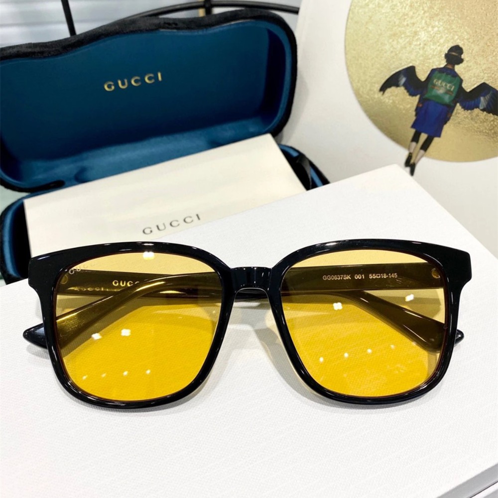 GUCCI新款經典大鏡框太陽眼鏡修飾臉型顯臉小男女明星同款方形簡單粗框黑色可佩近視55-18-145-規格圖11