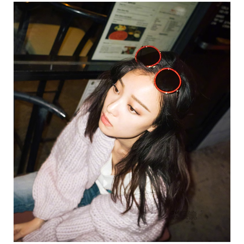GUCCI明星同款女生女士款小蜜蜂太陽眼鏡鑲鑽復古圓形墨鏡街拍開車墨鏡時尚潮流眼鏡-細節圖4