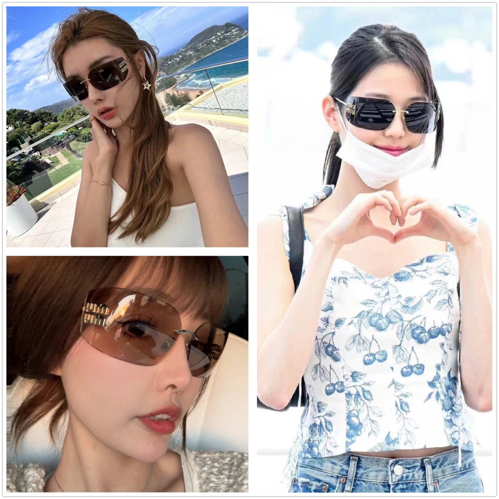 Miu Miu 張元英同款墨鏡 金屬字母logo護目鏡 太陽眼鏡 很酷又可以很甜的一款方形框 尺寸：80-14-110-細節圖3