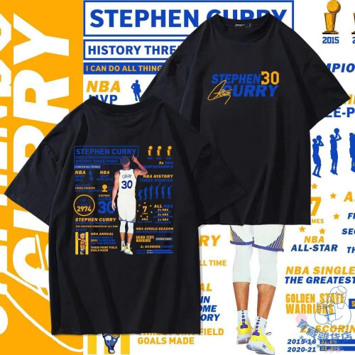 籃球運動 金州勇士 CURRY 庫里 柯瑞 夏季短袖T恤 男女夏季情侶雙面印花寬松潮衣服