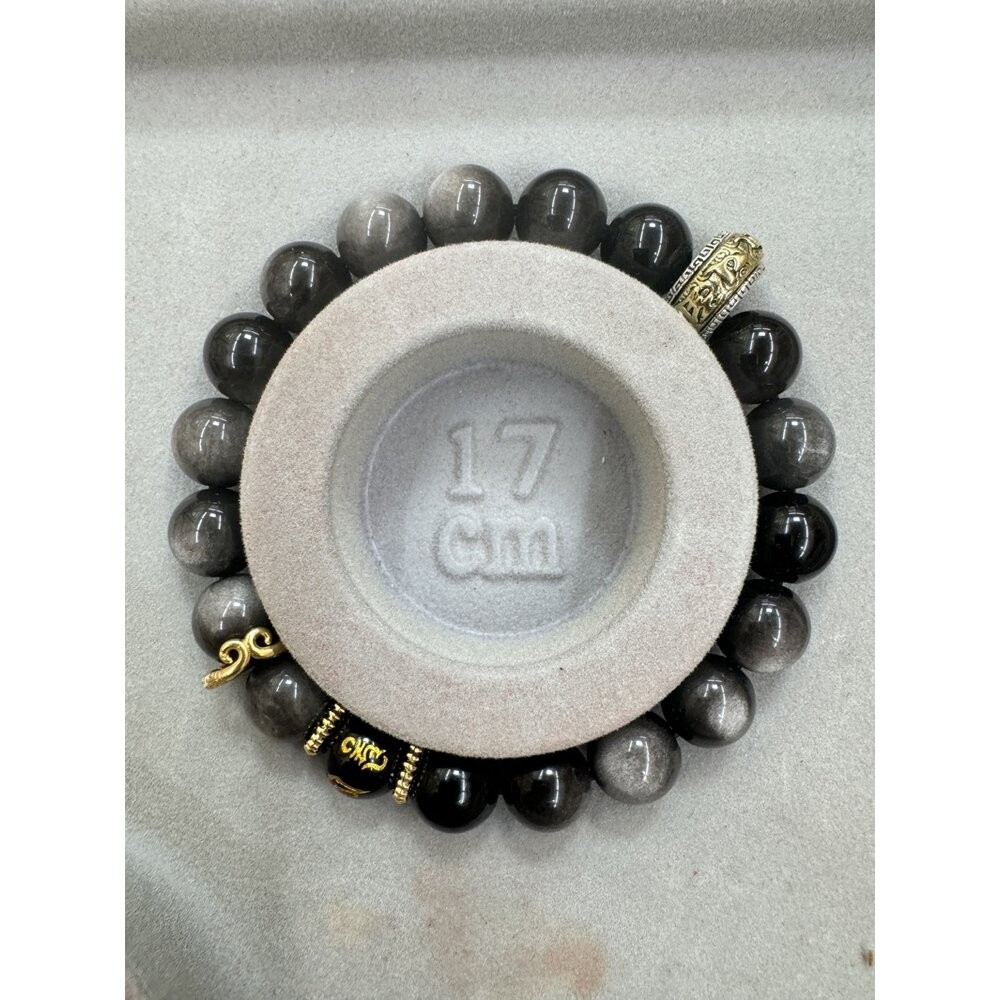 佐運門 專業開光 本命年 黑神話•悟空 10mm天然銀曜石手串 天然 銀曜石手串 能量水晶 緊箍咒 六字真言 手串 手鍊-細節圖10