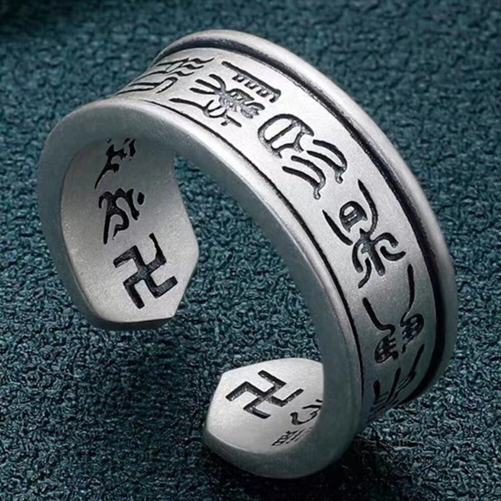 佐運門 六字戒指 招財戒 六字真言戒指 百福字戒指 梵文箴言 食指戒 戒指男 心經男士戒指 開口指環 招財戒指 平安戒指-規格圖11