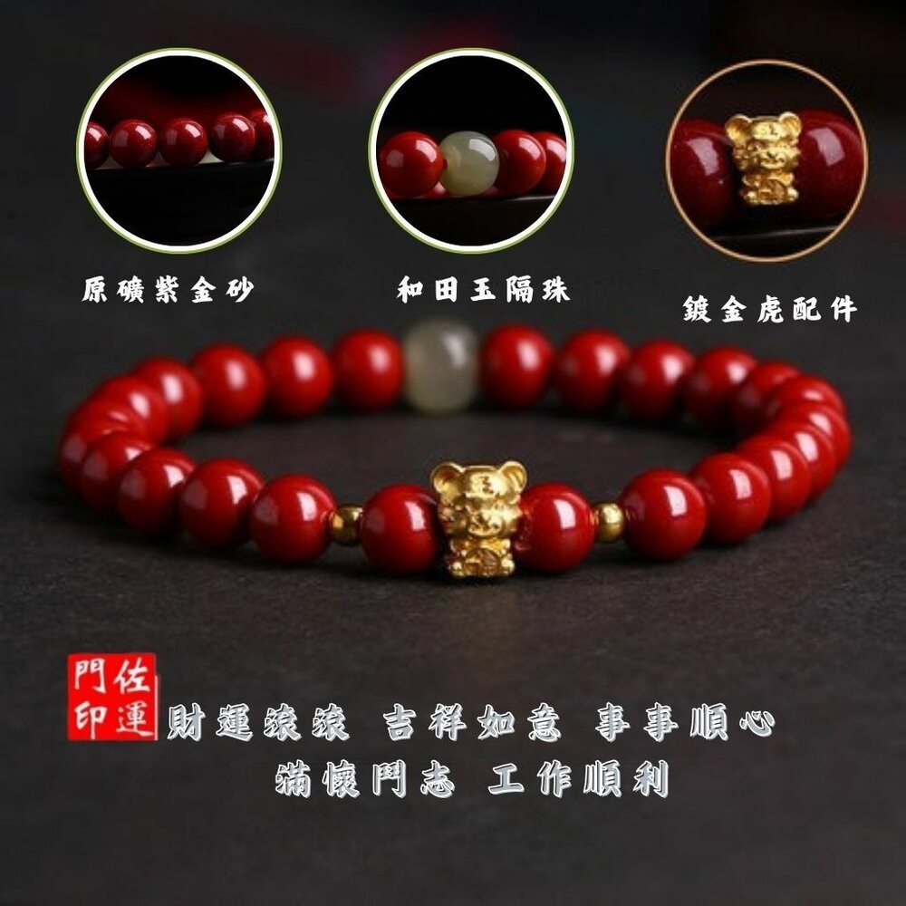 佐運門 專業開光 硃砂 硃砂福氣虎手鏈 幸運珠飾品 轉運珠 招財 開運 避邪 防小人 硃砂手鏈 硃砂手串 手鏈女-細節圖8