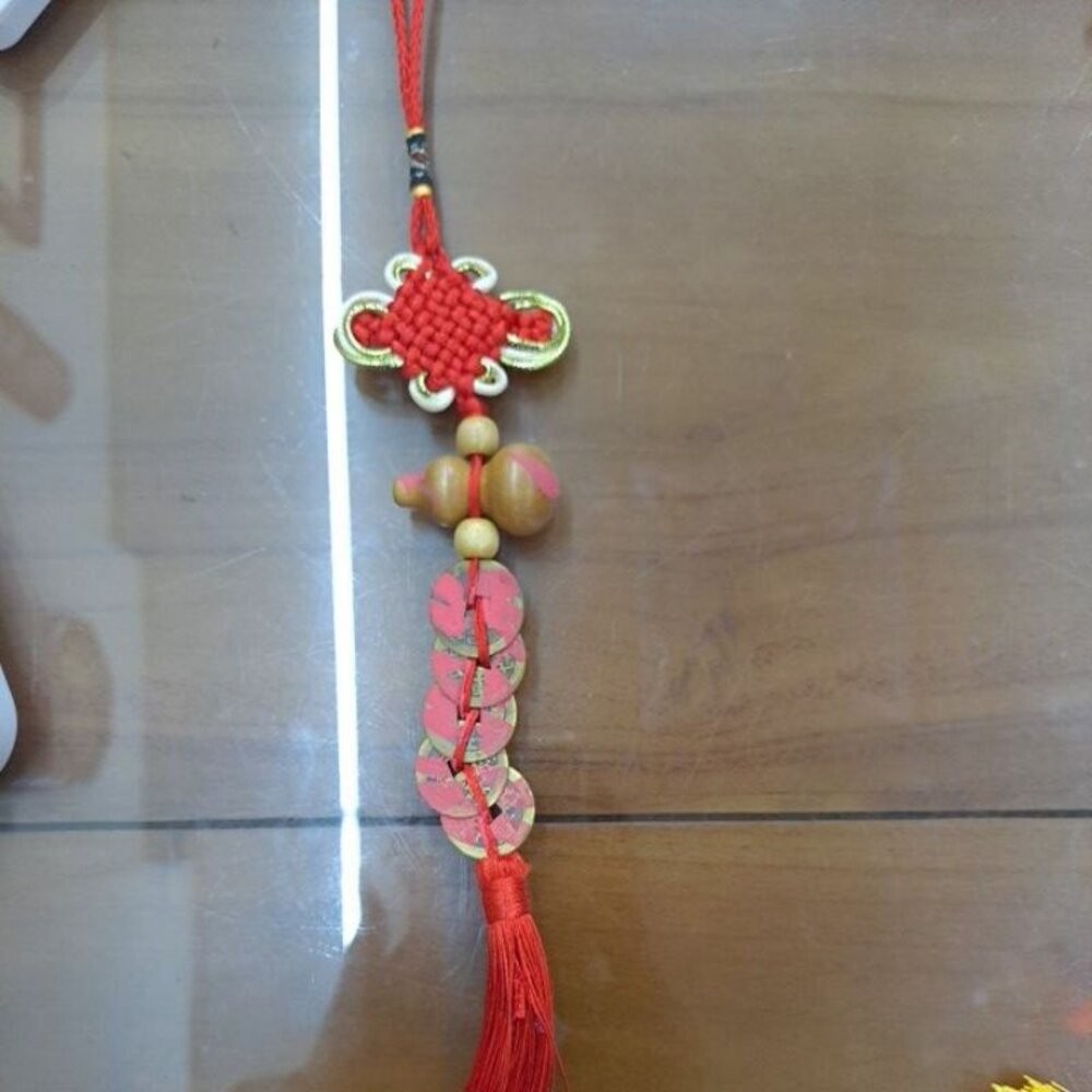 天然葫蘆五帝錢 紅穗吊飾