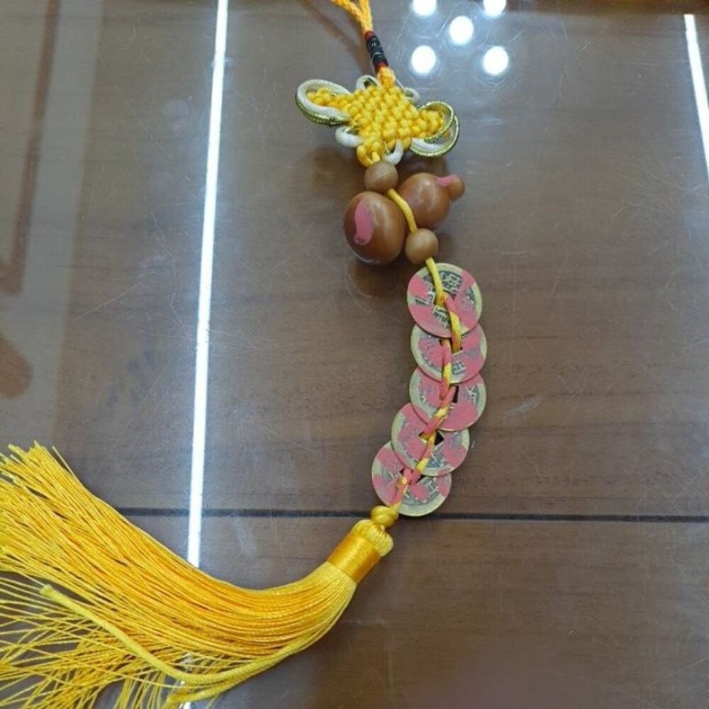 天然葫蘆五帝錢 黃穗吊飾