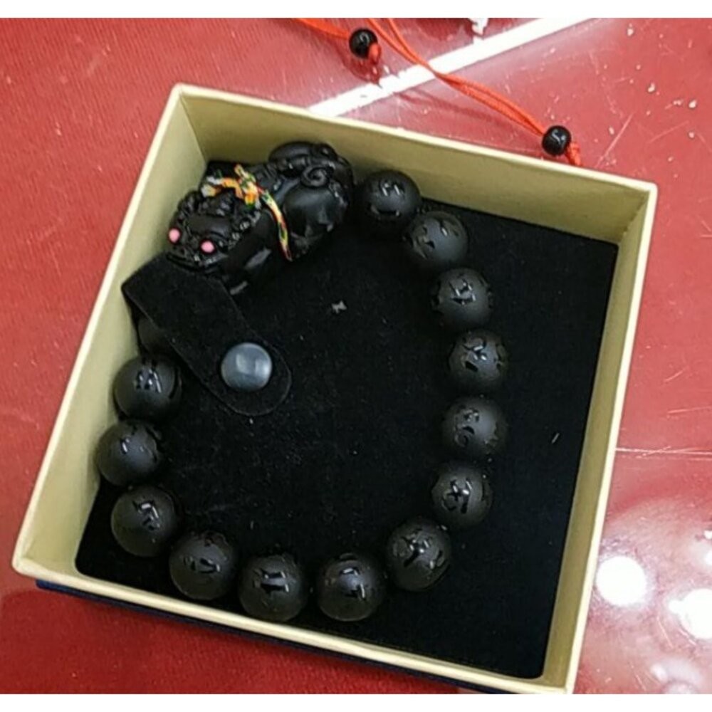 磨砂 黑曜石 貔貅 手鍊12mm