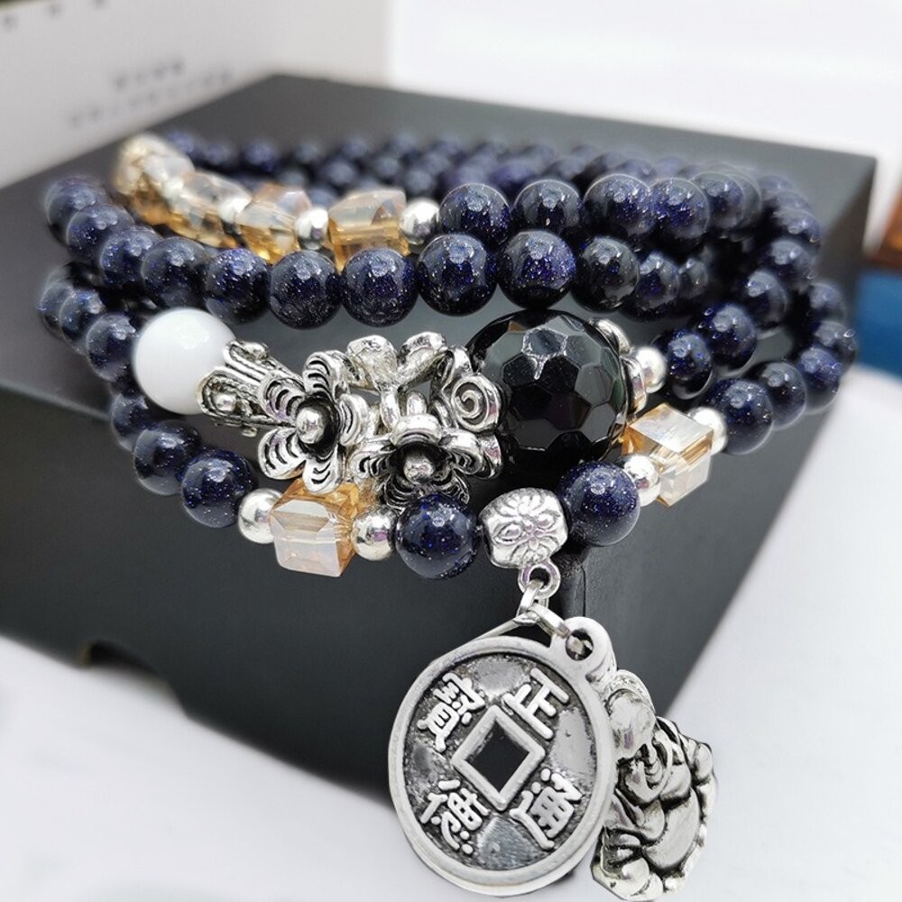 佐運門 星空 水晶串珠 藍沙石 彌勒佛銅錢 手鍊女 招財手鍊 招財 手鍊 招財 開運手鍊 幸運手環 平安手鍊 開運 開光-細節圖11