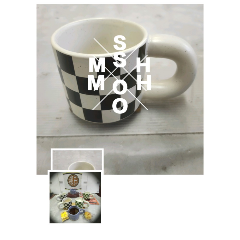 #個人所有優質商品# §1-胖胖手把-/黑白方格”-陶杯^時尚經典°-細節圖4