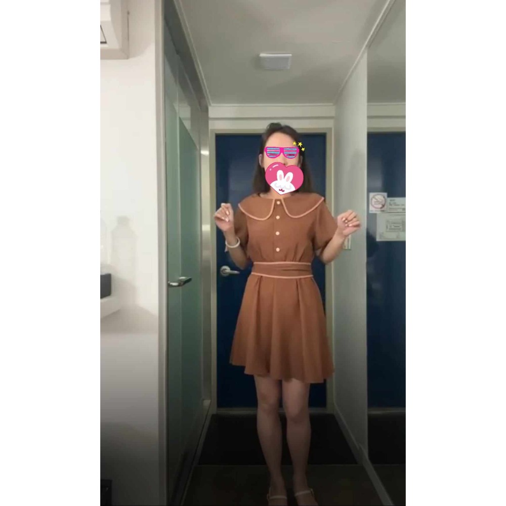 現貨 全新 viva king 滾邊造型領短洋 短袖洋裝 粉紅色x咖啡色 日常穿搭 上班 正式場合都適合-細節圖4