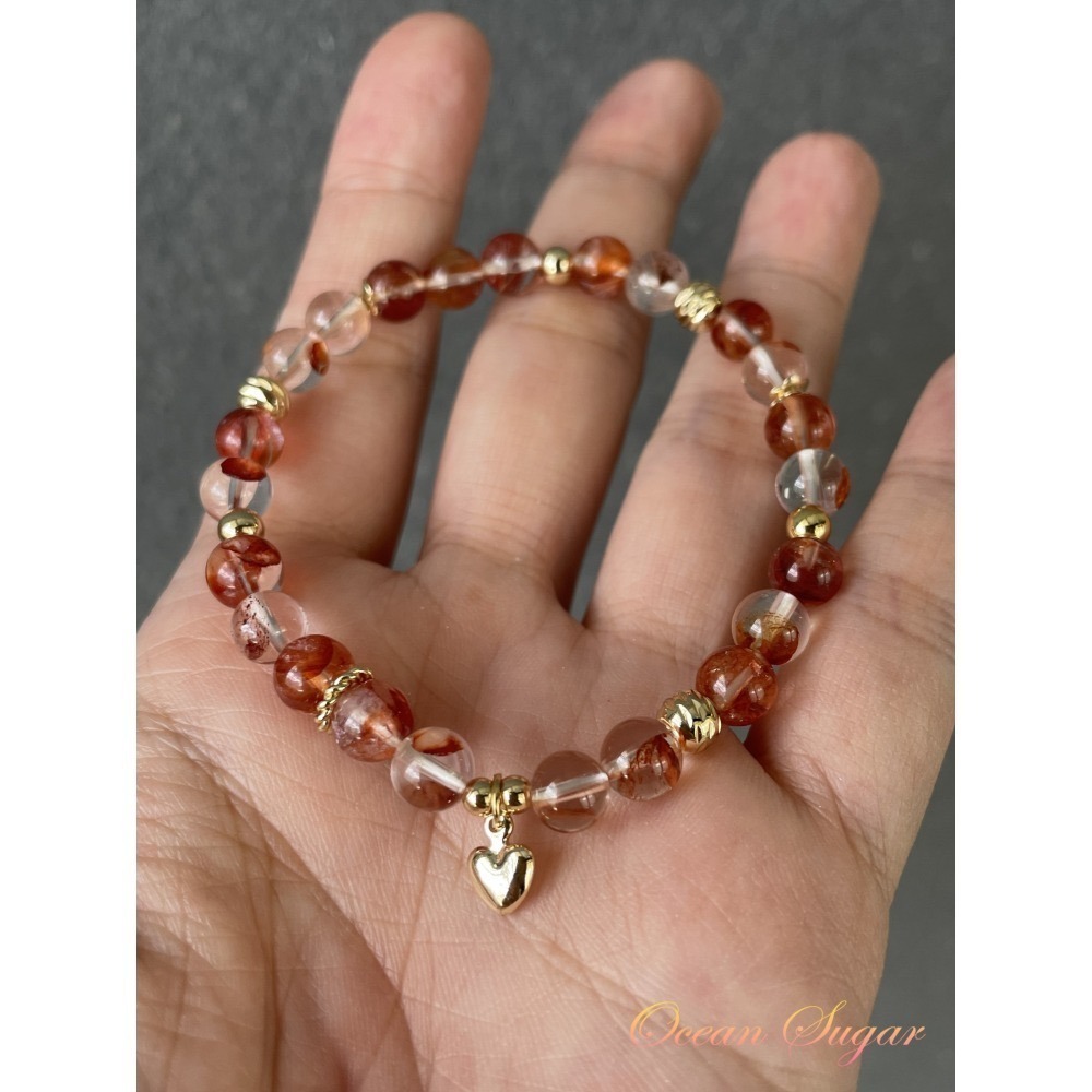 ＜Ocean Sugar＞ 設計手鍊 天然水晶 黃膠花 黃膠花 14K包金 愛心-細節圖2