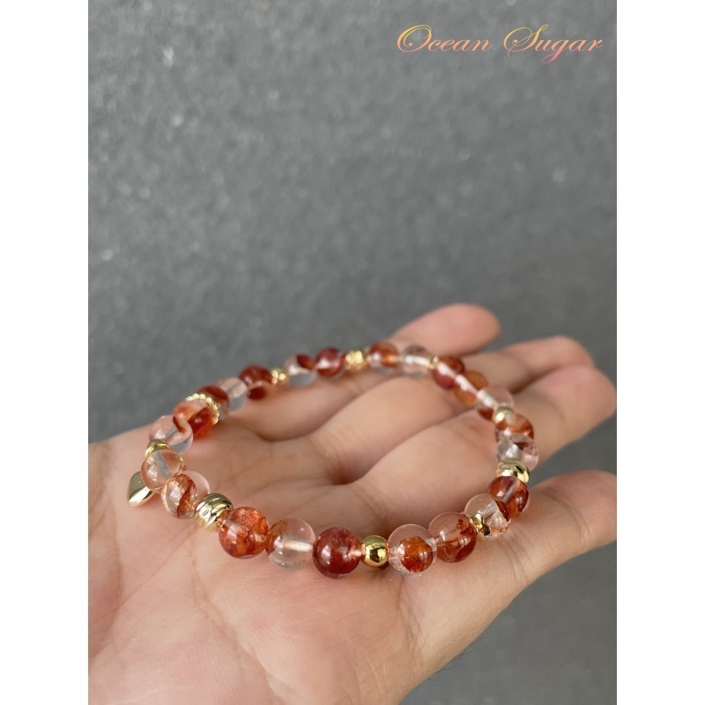 ＜Ocean Sugar＞ 設計手鍊 天然水晶 黃膠花 黃膠花 14K包金 愛心-細節圖3