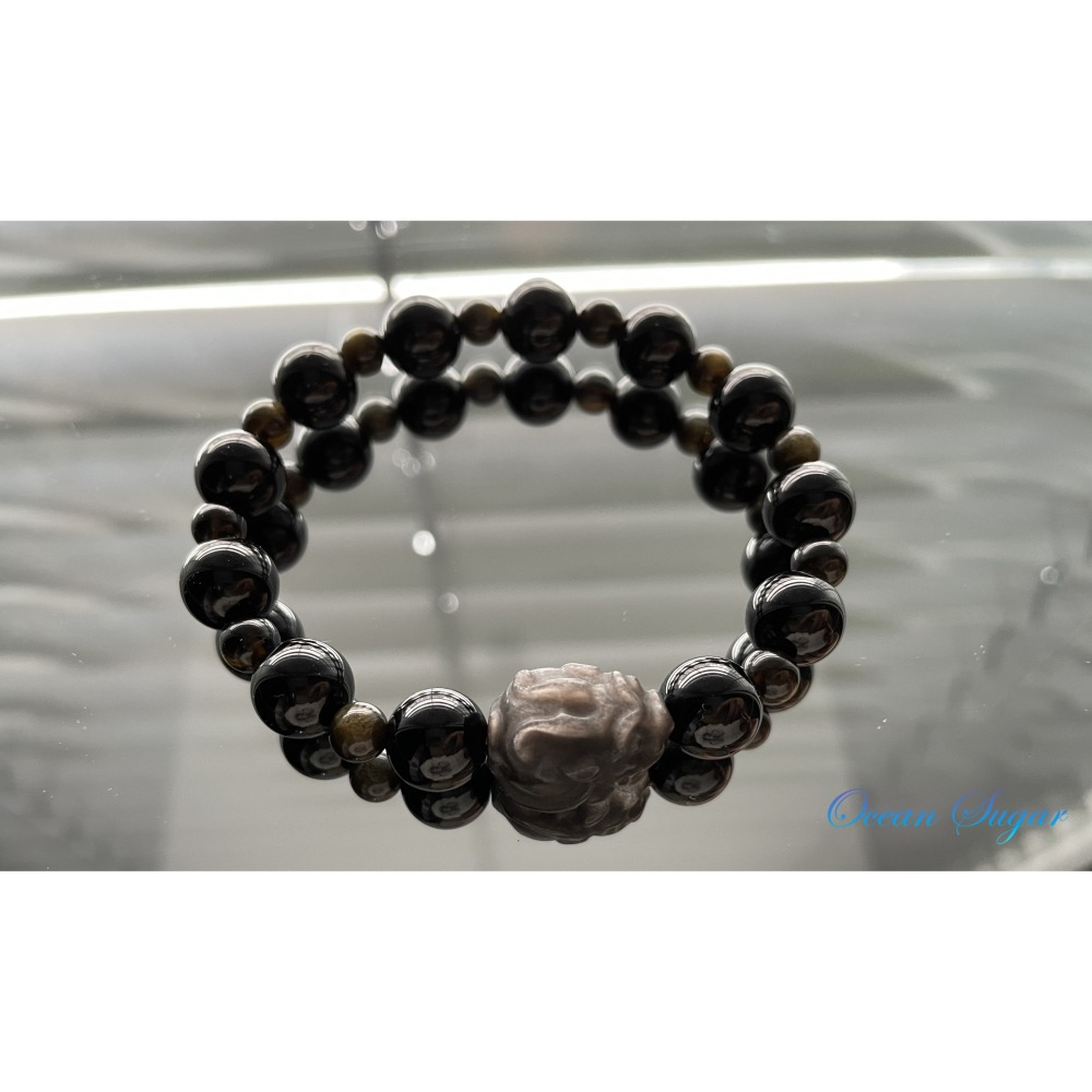 Ocean Sugar 天然水晶 設計手錬 手環 銀曜石貔貅 金曜石 黑曜石-細節圖2