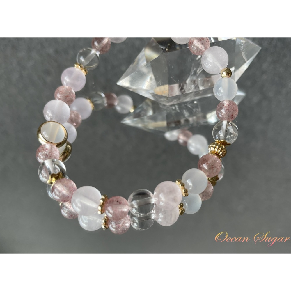 Ocean Sugar 天然水晶 設計手鍊 草莓晶 摩根石 白水晶 白玉髓-細節圖2